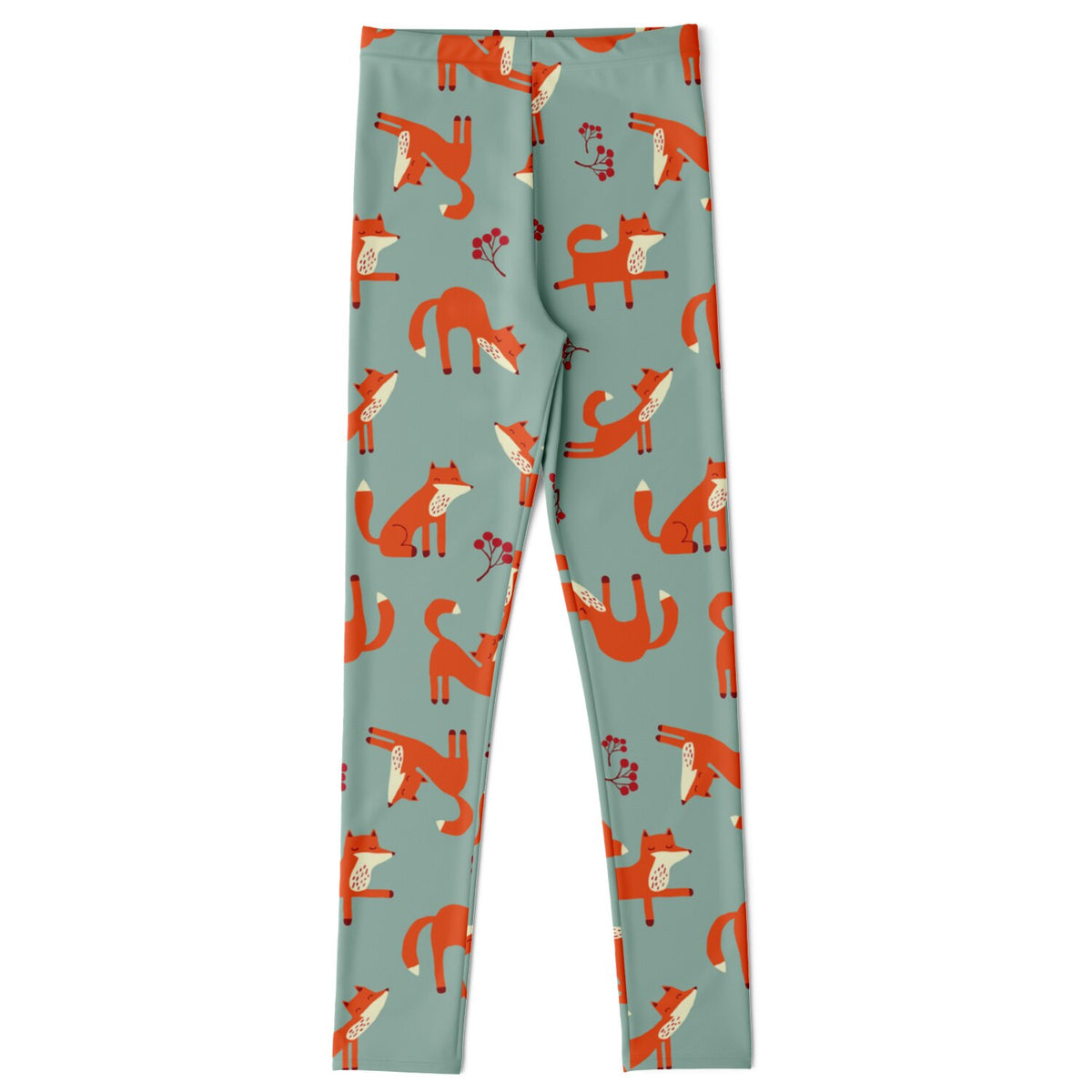 Kids fox print leggings in lichen green